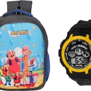 JUMRPAE Digital LED Kid Watch & MotuPatlu Printed Backp...