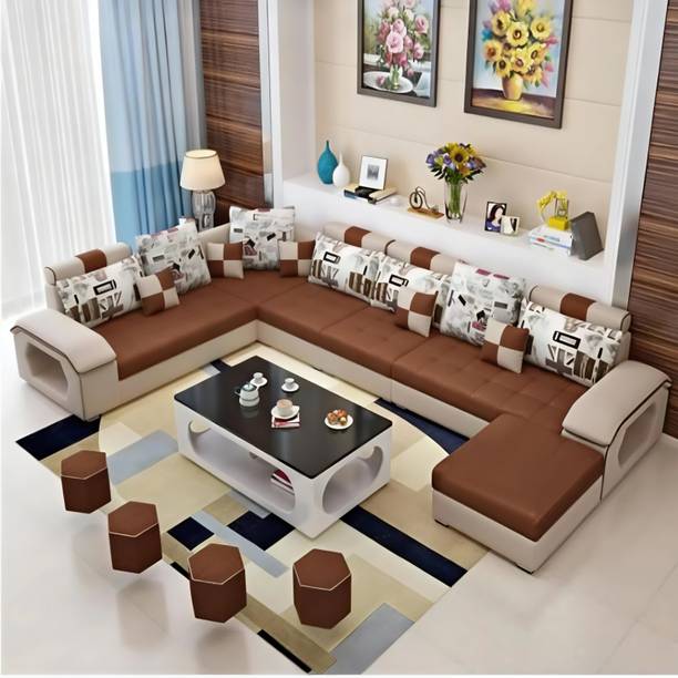 Homeify Carlo L-Shaped Sectional with Ottoman for Livin...