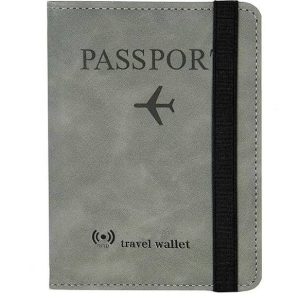 BHAVRUTT Men & Women Travel Grey Genuine Leather RFID Card Hold...