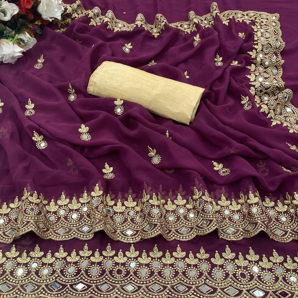 PRETTYAGE Embroidered, Self Design Bollywood Georgette, Silk Blen...