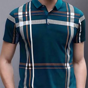 AUSK Men Checkered Polo Neck Cotton Blend Dark Blue, White T...
