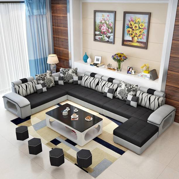 Homeify Carlo L-Shaped Sectional Sofa with Ottoman for ...