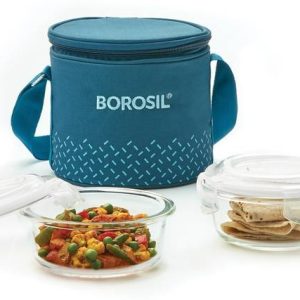 BOROSIL Teal Lunch Box with Bag, 2 Pc (400 ml x 2 Round...