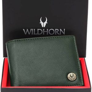 WILDHORN Men Casual Green Genuine Leather RFID Wallet - Mini