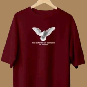 annnackel Men Printed Round Neck Cotton Blend Maroon T-Shirt