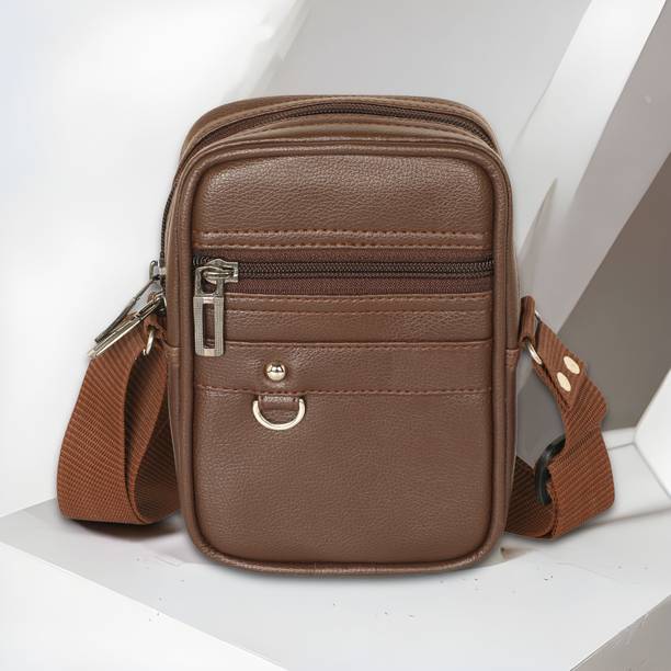 Pramadda Pure Luxury Brown Men Sling Bag - Medium Small 7 inch Chest Slinger...