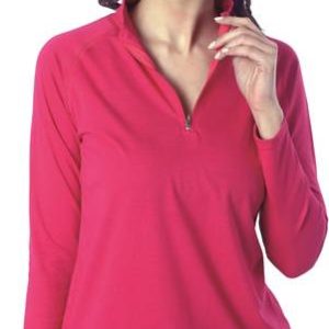 London Hills Women Solid Zip Neck Cotton Blend Pink T-Shirt