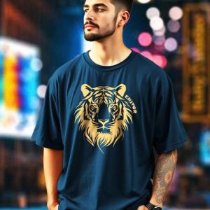 AUSK Men Printed Crew Neck Cotton Blend Dark Blue T-Shirt