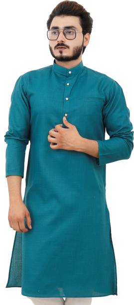 Tibra Collection Men Solid Cotton Blend Straight Kurta