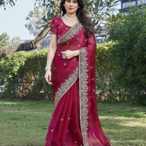 AMBUJAINTERNATIONAL Embroidered Bollywood Chiffon, Organza Saree