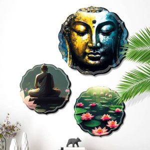 saf Round Shape Set of 3 Lord Buddha MDF Painting for H...