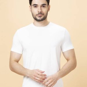 BEING HUMAN Men Solid Round Neck Cotton Blend White T-Shirt