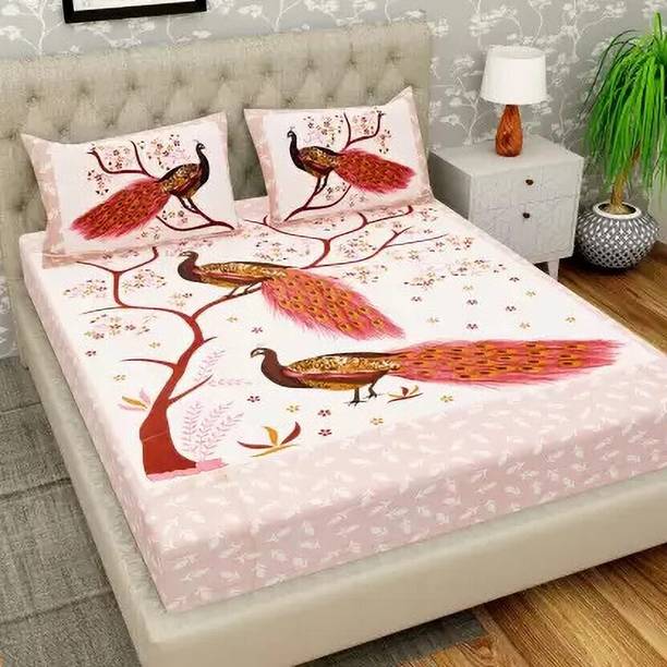 Homeline 104 TC Cotton Double Jaipuri Prints Flat Bedsh...