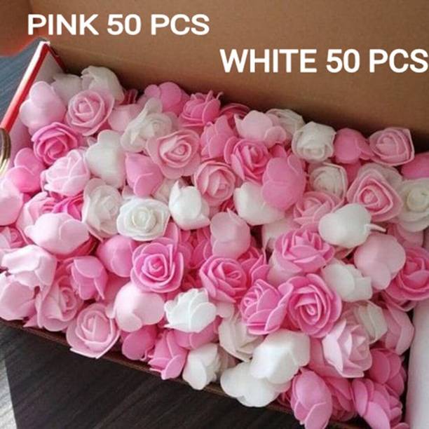 Nilam 100 PCS Artificial Foam PINK And WHITE Rose Flowe...