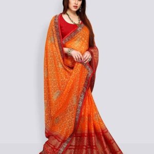 EMV Printed Bollywood Brasso, Chiffon Saree
