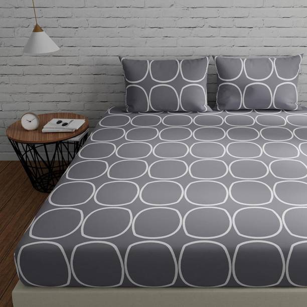 COZY QUEEN 280 TC Cotton Queen Geometric Flat Bedsheet