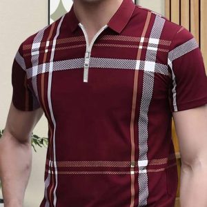 AUSK Men Checkered Polo Neck Cotton Blend Maroon, White, Gre...