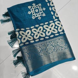 J6 Designers Printed Hand Batik Cotton Silk Saree