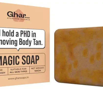 GharSoaps Magic Soap Sandal Wood And Saffron for DeTan and Glowing Brightening Skin  (100 g)