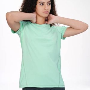 TECHNOSPORT Women Solid Round Neck Polyester Light Green T-Shirt