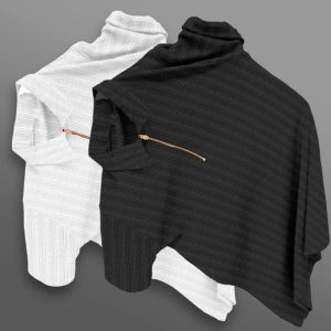 COMBRAIDED Pack of 2 Men Self Design Polo Neck Polycotton Black, W...