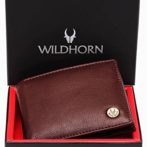WILDHORN Men Casual Maroon Genuine Leather RFID Wallet - Mini