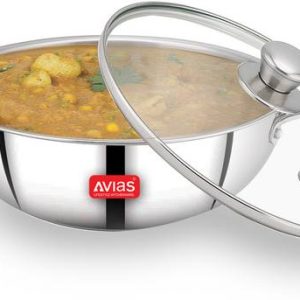 AVIAS AVI3 triply Kadai with Glass lid Kadhai 22 cm dia...