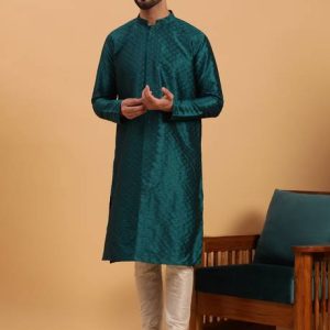 Namaskar Men Printed Pure Silk Straight Kurta
