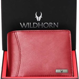 WILDHORN Men Casual Red Genuine Leather RFID Wallet