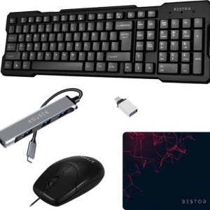 Bestor Set of 5 Combo USB Keyboard, Mouse, Mouse Pad, T...
