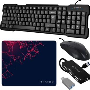 Bestor Set of 5 Combo,USB Wired Keyboard,Wire Mouse,Mou...