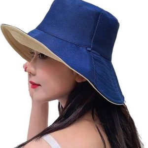 AlexVyan Beige & Blue Bucket Cap Hats Reversible UV Pro...