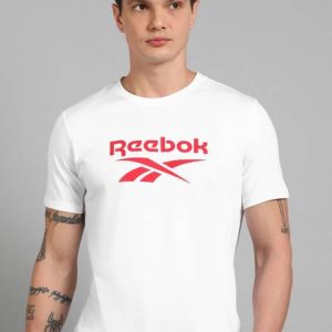 REEBOK Men Printed Round Neck Cotton Blend White T-Shirt