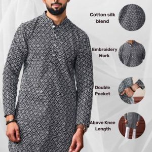 Koshin Men Printed Khadi Silk Straight Kurta