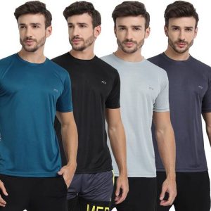 FTX Pack of 4 Men Solid Round Neck Polyester Silver, Blue, ...