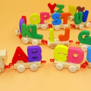 poksi Wooden Alphabet Train Toy Interlocking Alphabet A...