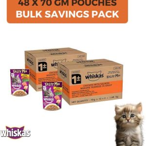 Whiskas Tasty Mix Chicken with Salmon, Pack of 48 x 70g...