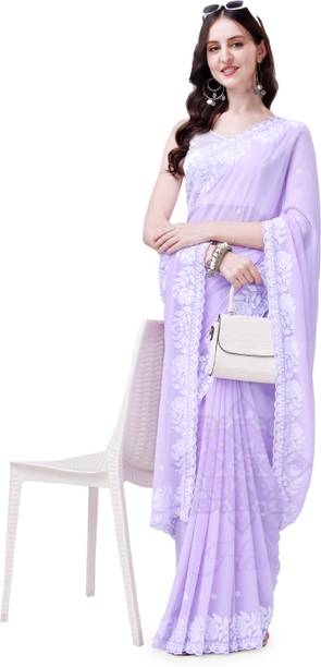 HESVI Embroidered Lucknow Chikankari Georgette Saree