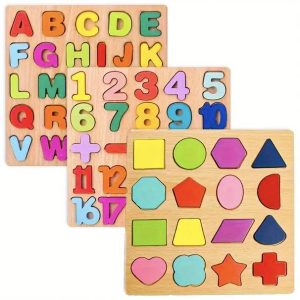 WISHKEY Wooden 3D Capital Alphabets, Numbers, and Shape...