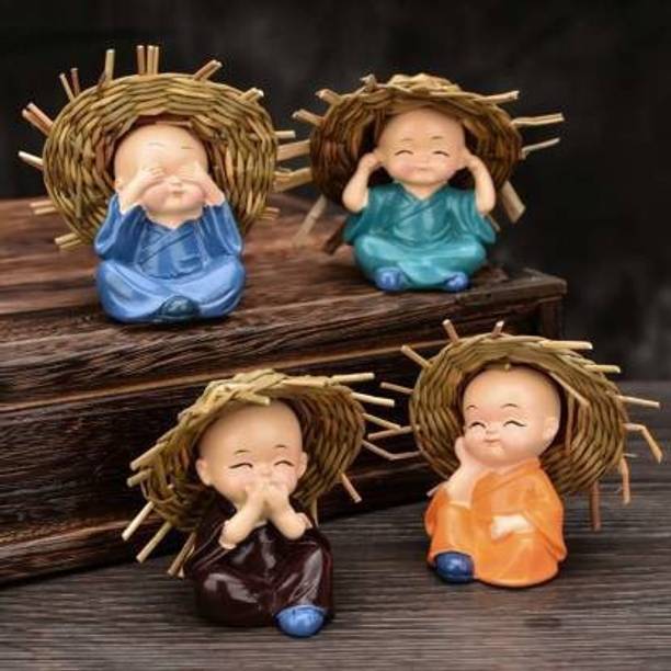 Fashion Bizz Set of 4 Baby Monk Hat Buddha Figurines - ...