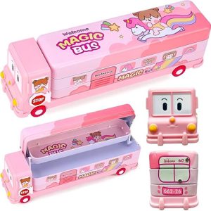 RETRIX Cartoon Printed School Bus Metal Pencil Box with...