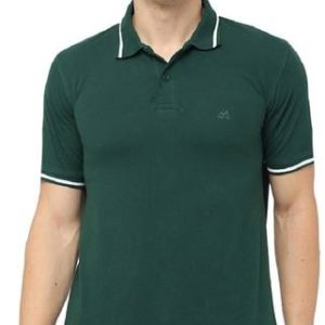 Bleualps Men Solid Polo Neck Pure Cotton Dark Green T-Shirt