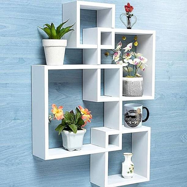 woodsy Wall Shelf intersecting Wooden Stand for Living ...