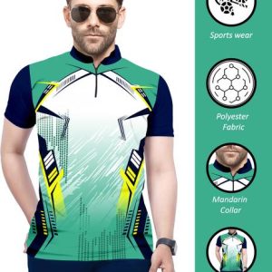dhaari by unique creation Men Printed Mandarin Collar Polyester Green T-Shirt