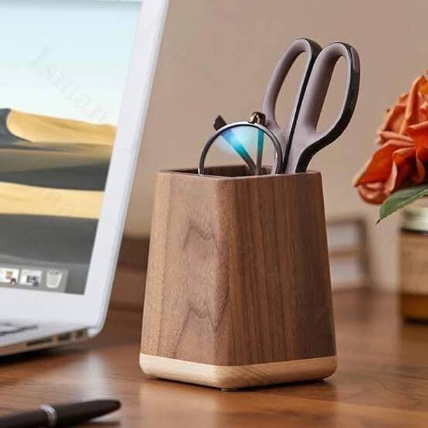 Star Wood Craft 1 Compartments Wooden Pen Holder Deskto...