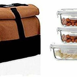 Femora Borosilicate Glass Container Camel Black Lunch B...