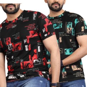 sti Pack of 2 Men Printed Round Neck Polyester Multicolor T...