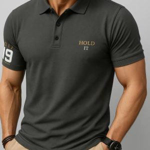 TAZO Men Solid Polo Neck Cotton Blend Grey T-Shirt