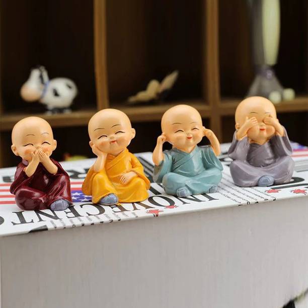 KicHapp Small Set of 4 Baby Monk Buddha Showpiece Polyr...