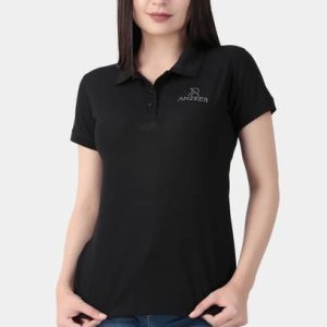 ANZEER Women Solid Polo Neck Pure Cotton Black T-Shirt